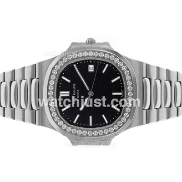 Patek Philippe Nautilus Swiss ETA 2836 Movement Diamond Bezel with Black Dial S/S