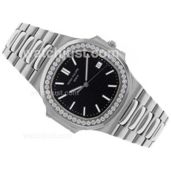 Patek Philippe Nautilus Swiss ETA 2836 Movement Diamond Bezel with Black Dial S/S