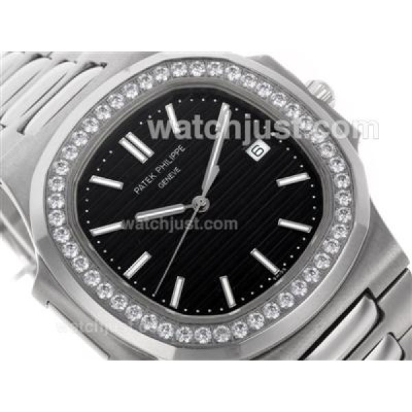 Patek Philippe Nautilus Swiss ETA 2836 Movement Diamond Bezel with Black Dial S/S