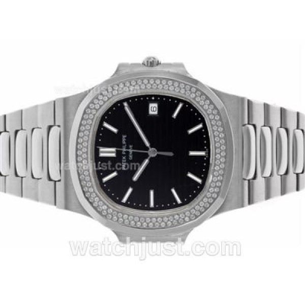 Patek Philippe Nautilus Swiss ETA 2836 Movement Diamond Bezel with Black Dial S/S