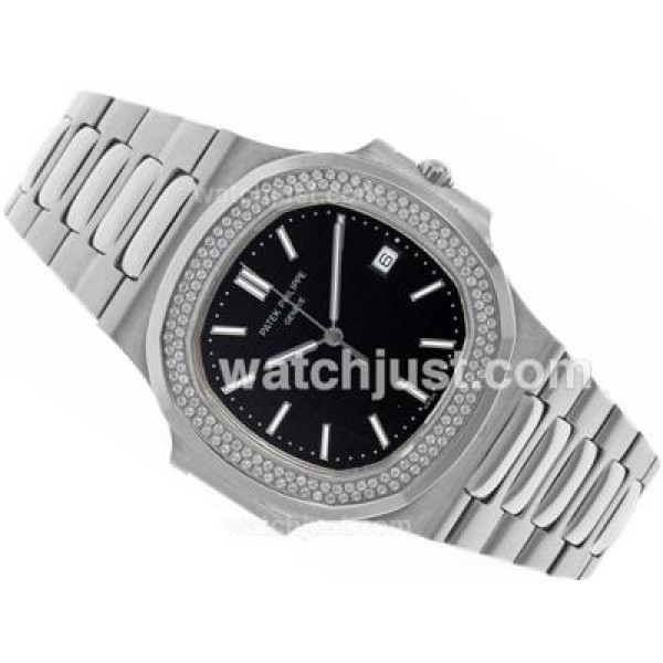 Patek Philippe Nautilus Swiss ETA 2836 Movement Diamond Bezel with Black Dial S/S