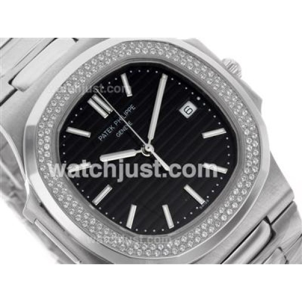 Patek Philippe Nautilus Swiss ETA 2836 Movement Diamond Bezel with Black Dial S/S