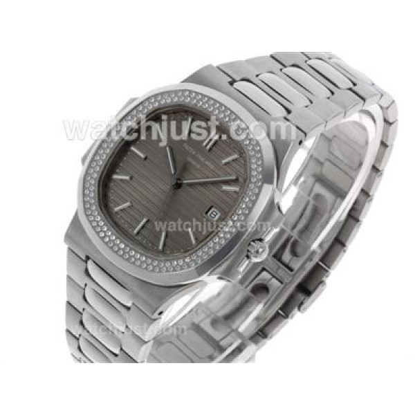 Patek Philippe Nautilus Swiss ETA 2836 Movement Diamond Bezel with Gray Dial S/S