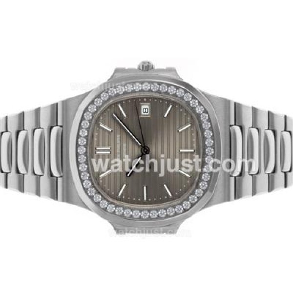 Patek Philippe Nautilus Swiss ETA 2836 Movement Diamond Bezel with Gray Dial S/S