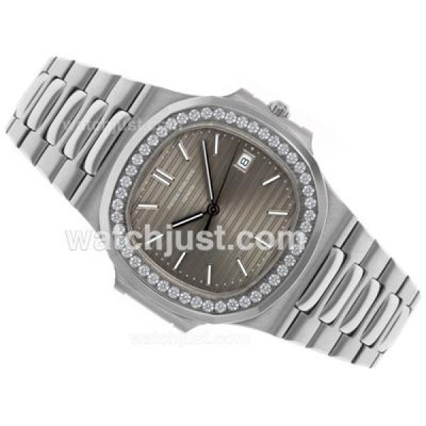 Patek Philippe Nautilus Swiss ETA 2836 Movement Diamond Bezel with Gray Dial S/S