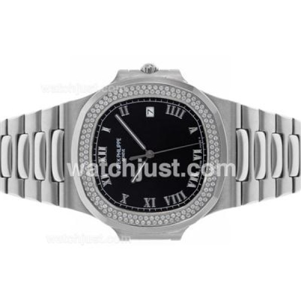 Patek Philippe Nautilus Swiss ETA 2836 Movement Diamond Bezel with Black Dial S/S