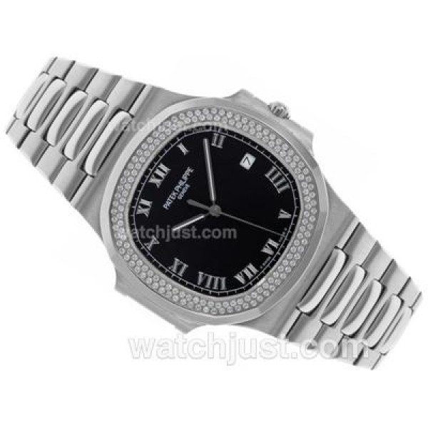 Patek Philippe Nautilus Swiss ETA 2836 Movement Diamond Bezel with Black Dial S/S