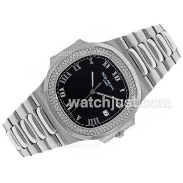 Patek Philippe Nautilus Swiss ETA 2836 Movement Diamond Bezel with Black Dial S/S