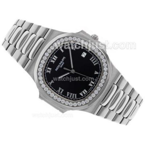 Patek Philippe Nautilus Swiss ETA 2836 Movement Diamond Bezel with Black Dial S/S