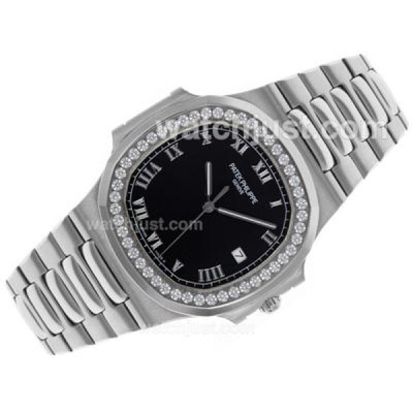Patek Philippe Nautilus Swiss ETA 2836 Movement Diamond Bezel with Black Dial S/S