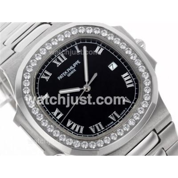 Patek Philippe Nautilus Swiss ETA 2836 Movement Diamond Bezel with Black Dial S/S