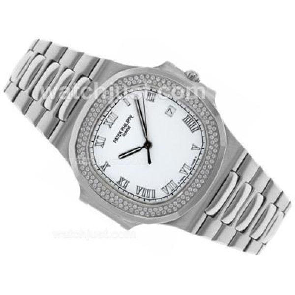 Patek Philippe Nautilus Swiss ETA 2836 Movement Diamond Bezel with White Dial S/S