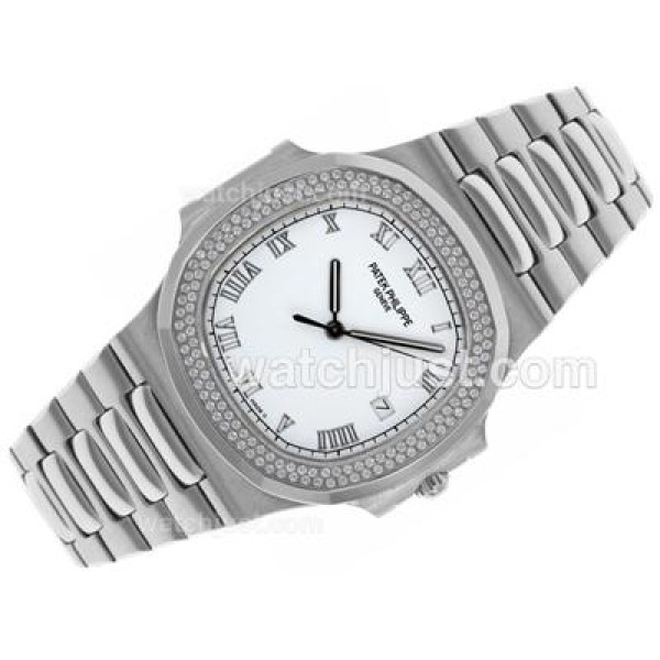 Patek Philippe Nautilus Swiss ETA 2836 Movement Diamond Bezel with White Dial S/S