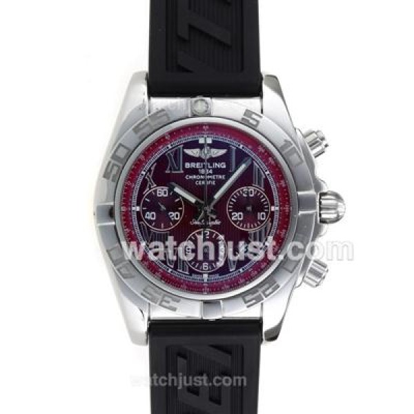 Breitling Chronomat B01 Swiss Valjoux 7750 Movement Roman Markers with Bugundy Red Dial-Rubber Strap