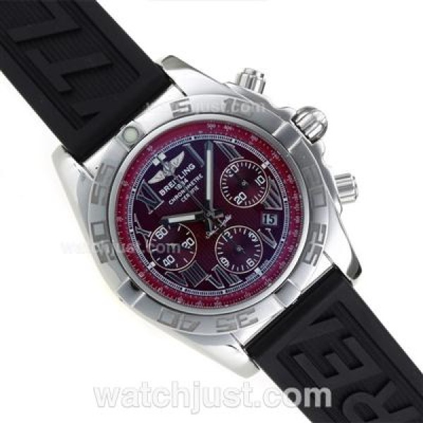 Breitling Chronomat B01 Swiss Valjoux 7750 Movement Roman Markers with Bugundy Red Dial-Rubber Strap