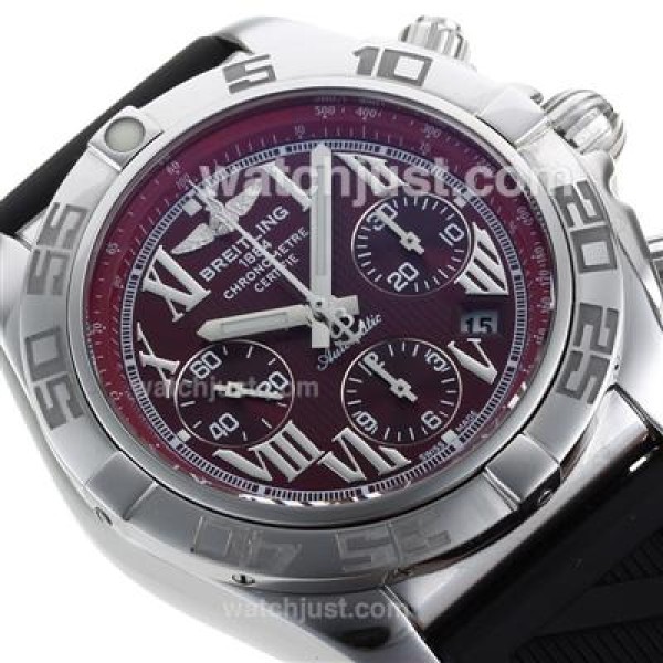 Breitling Chronomat B01 Swiss Valjoux 7750 Movement Roman Markers with Bugundy Red Dial-Rubber Strap