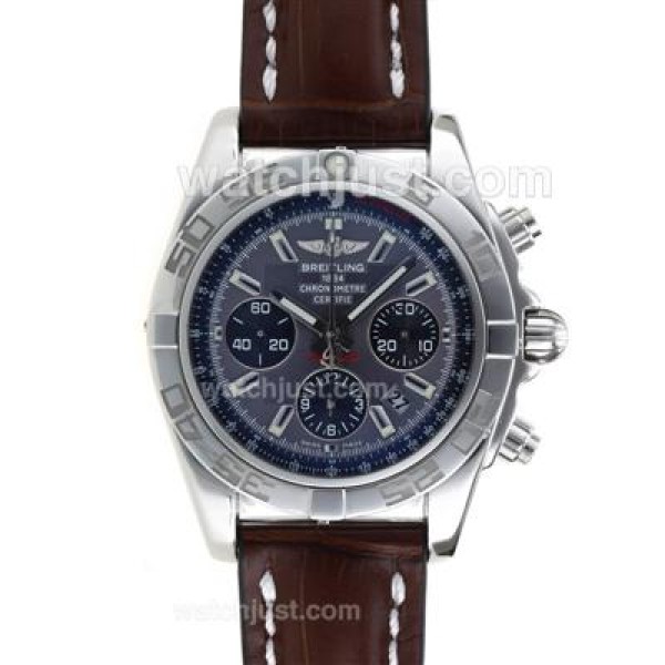 Breitling Chronomat B01 Swiss Valjoux 7750 Movement Stick Markers with Graphite Dial-Leather Strap