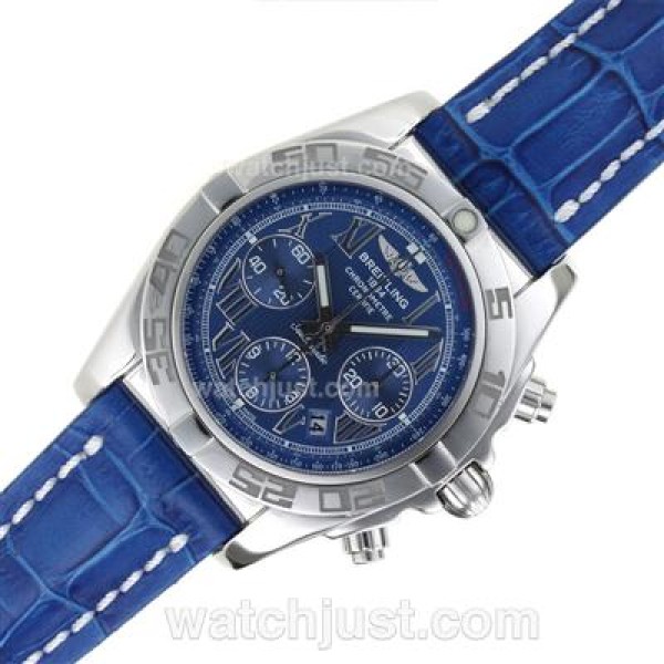 Breitling Chronomat B01 Swiss Valjoux 7750 Movement Stick Markers with Blue Dial-Leather Strap