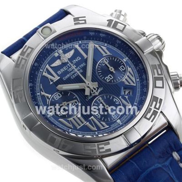 Breitling Chronomat B01 Swiss Valjoux 7750 Movement Stick Markers with Blue Dial-Leather Strap