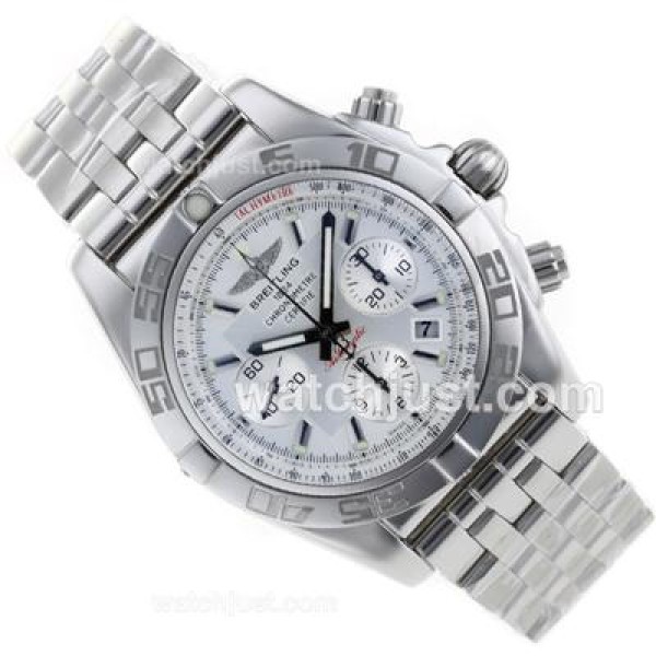 Breitling Chronomat B01 Swiss Valjoux 7750 Movement Stick Markers with White Dial S/S