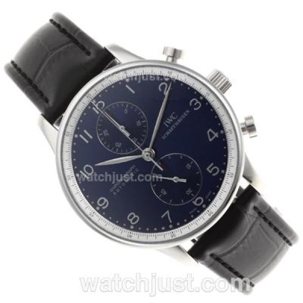 IWC Spitfire Chrono Laureus Swiss Valjoux 7750 Movement with Blue Dial-Leather Strap