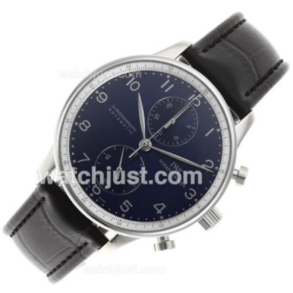 IWC Spitfire Chrono Laureus Swiss Valjoux 7750 Movement with Blue Dial-Leather Strap