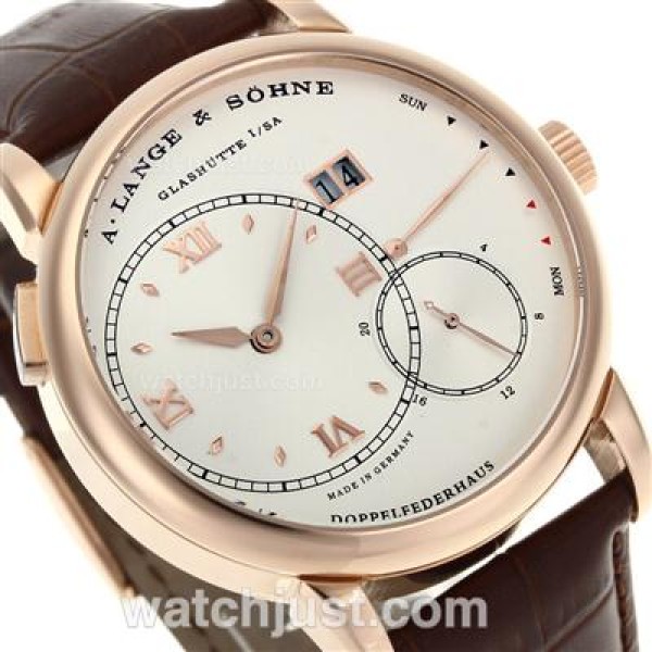 A.Lange & Sohne Lange 1 Automatic Rose Gold Case with White Dial-Leather Strap