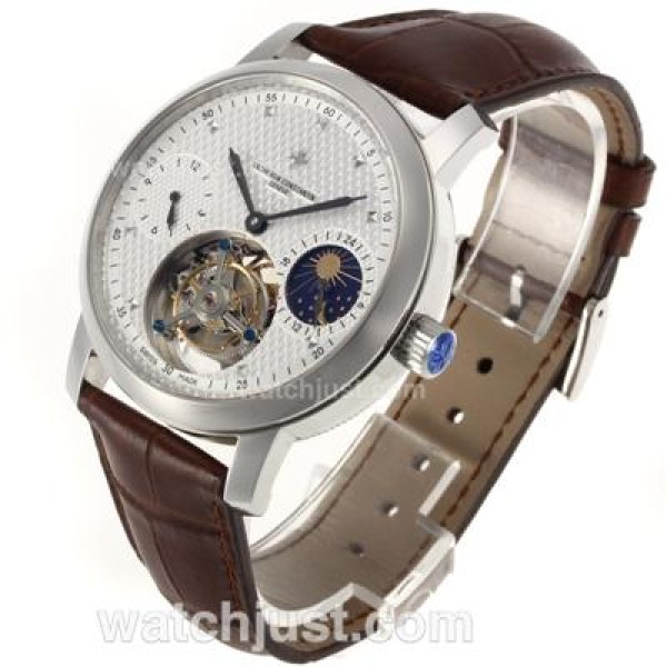 Vacheron Constantin Working Tourbillon Manual Winding with White Dial-Leather Strap