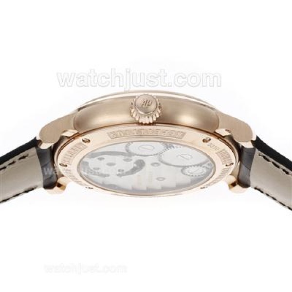 UK Top Quality Replica Audemars Piguet Royal Oak Working Tourbillon Manual Winding Rose Gold Case with Black Dial-Leather Strap