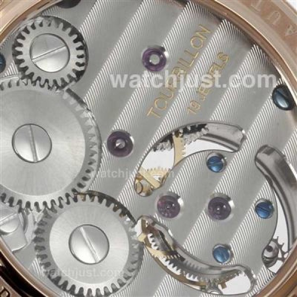 UK Top Quality Replica Audemars Piguet Royal Oak Working Tourbillon Manual Winding Rose Gold Case with Black Dial-Leather Strap
