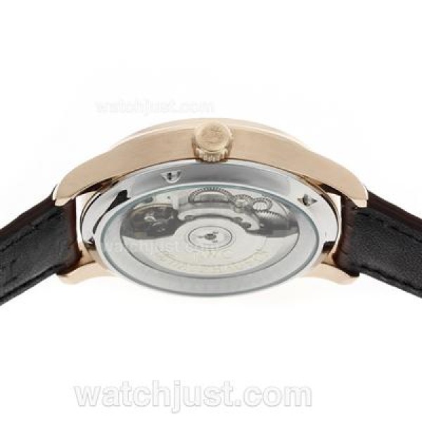 IWC Portuguese Automatic Rose Gold Case Number Markers with White Dial-Leather Strap