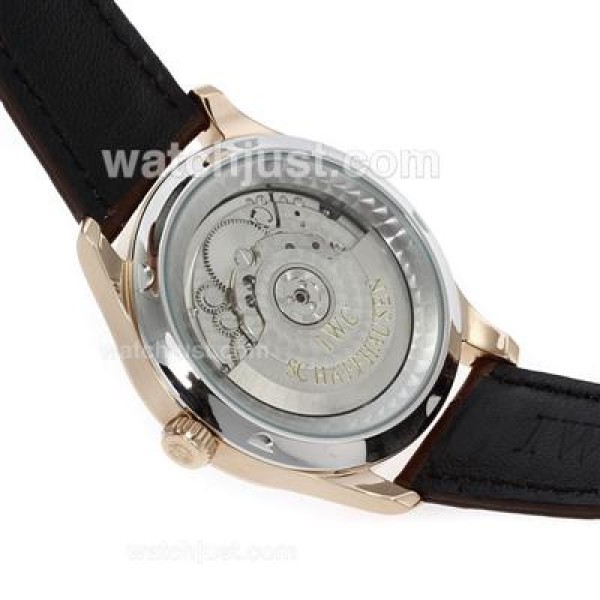 IWC Portuguese Automatic Rose Gold Case Number Markers with White Dial-Leather Strap