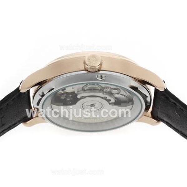 IWC Portuguese Automatic Rose Gold Case Number Markers with Black Dial-Leather Strap