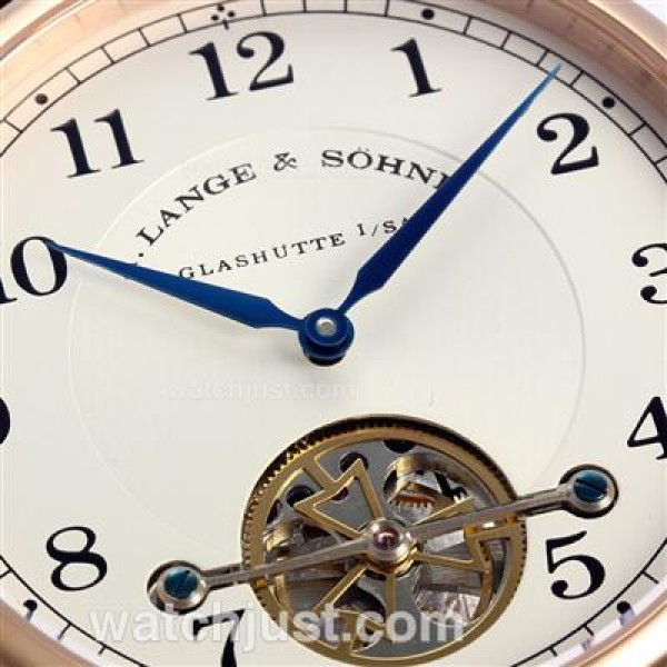A.Lange & Sohne Classic Tourbillon Manual Winding Rose Gold Case with White Dial-Leather Strap