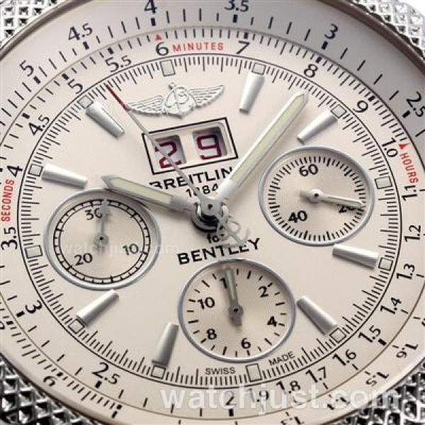 Breitling for Bentley Big Date 6.75 Chronograph Swiss Valjoux 7750 Movement with White Dial-Leather Strap