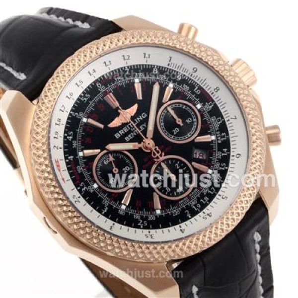 Breitling for Bentley Chronograph Swiss Valjoux 7750 Movement Rose Gold Case with Black Dial-Leather Strap