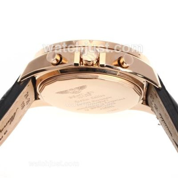 Breitling for Bentley Chronograph Swiss Valjoux 7750 Movement Rose Gold Case with Black Dial-Leather Strap