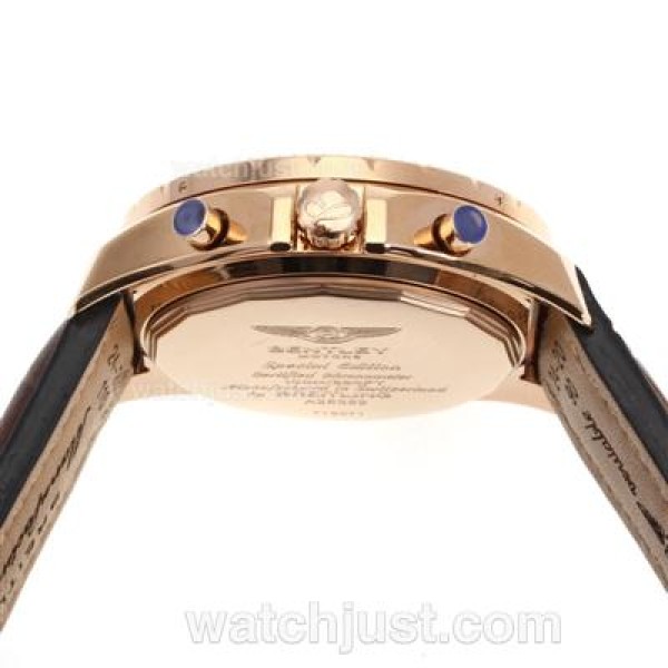Breitling for Bentley Chronograph Swiss Valjoux 7750 Movement Rose Gold Case with White Dial-Leather Strap