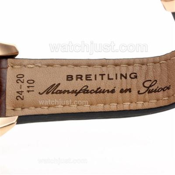 Breitling for Bentley Chronograph Swiss Valjoux 7750 Movement Rose Gold Case with White Dial-Leather Strap