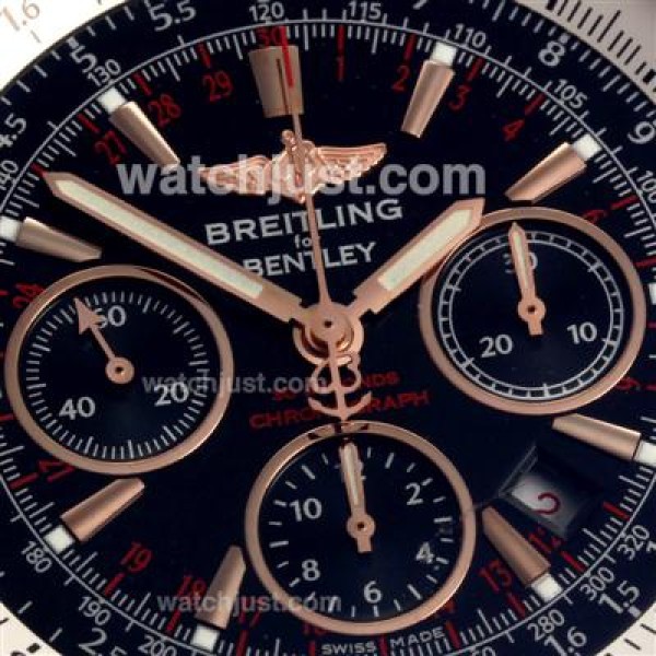 Breitling for Bentley Chronograph Swiss Valjoux 7750 Movement Full Rose Gold with Black Dial