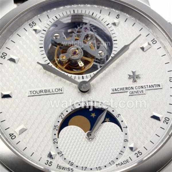 UK Top Quality Replica Vacheron Constantin Working Tourbillon Manual Winding with White Dial-Leather Strap