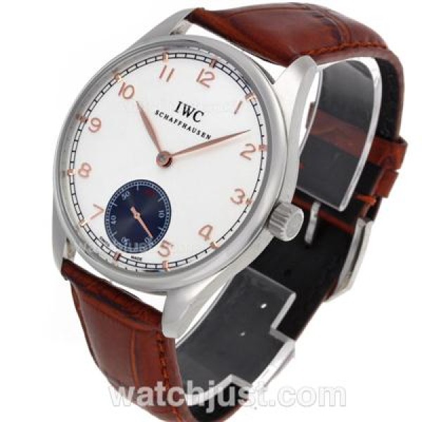 IWC Portuguese Manual Winding Rose Gold Number Markers with White Dial-Leather Strap