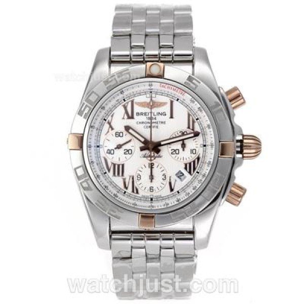 Breitling Chronomat B01 Chronograph Swiss Valjoux 7750 Movement Two Tone Case with White Dial