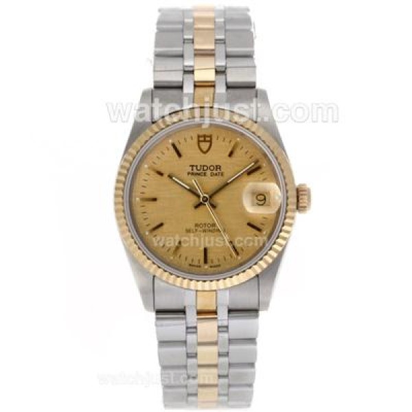 Tudor Prince Date Swiss ETA 2836 Movement 14K Wrapped Two Tone Stick Markers with Golden Dial