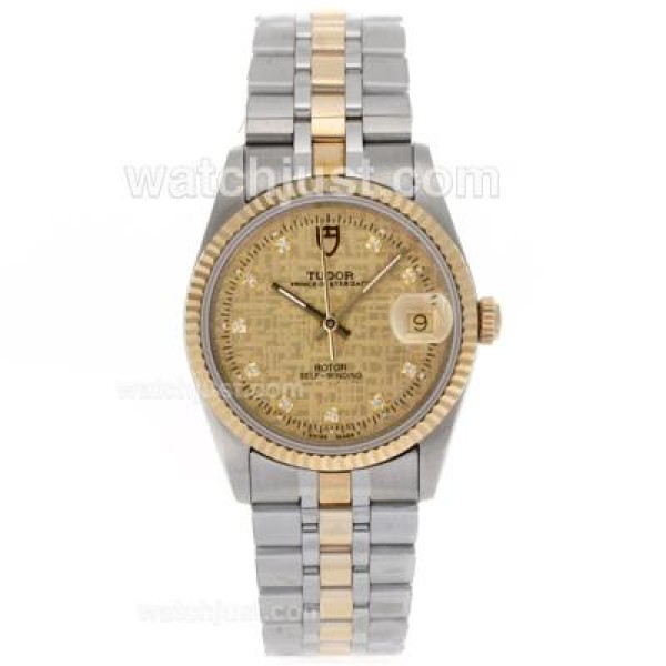 Tudor Prince Date Swiss ETA 2836 Movement 14K Wrapped Two Tone Diamond Markers with Golden Dial