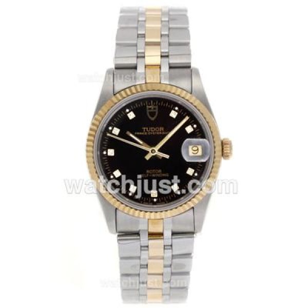 Tudor Prince Date Swiss ETA 2836 Movement 14K Wrapped Two Tone Diamond Markers with Black Dial