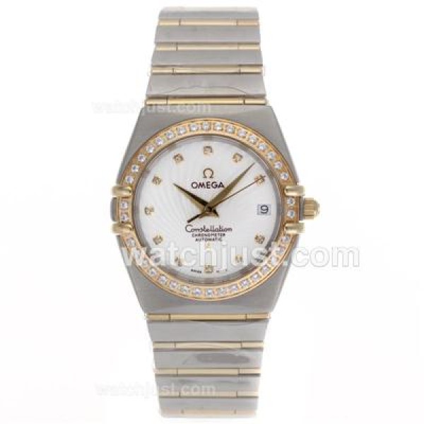 Omega Constellation Swiss ETA Movement Two Tone Diamond Bezel and Markers with White Dial
