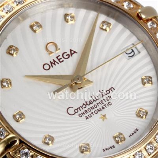Omega Constellation Swiss ETA Movement Two Tone Diamond Bezel and Markers with White Dial