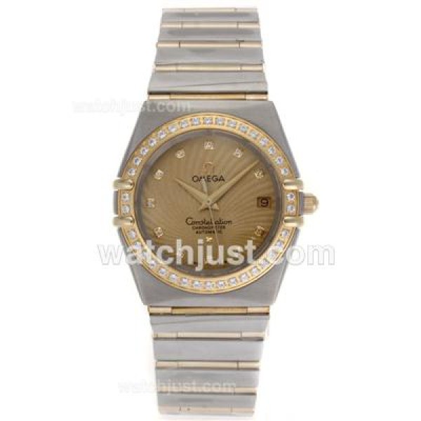 Omega Constellation Swiss ETA Movement Two Tone Diamond Bezel and Markers with Golden Dial