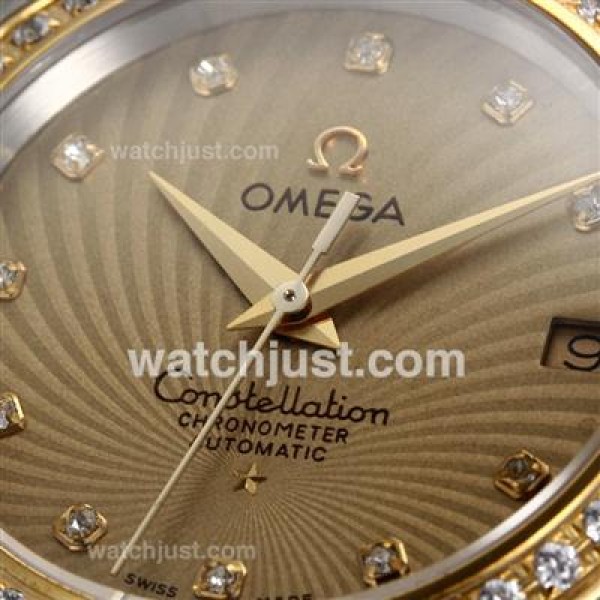 Omega Constellation Swiss ETA Movement Two Tone Diamond Bezel and Markers with Golden Dial